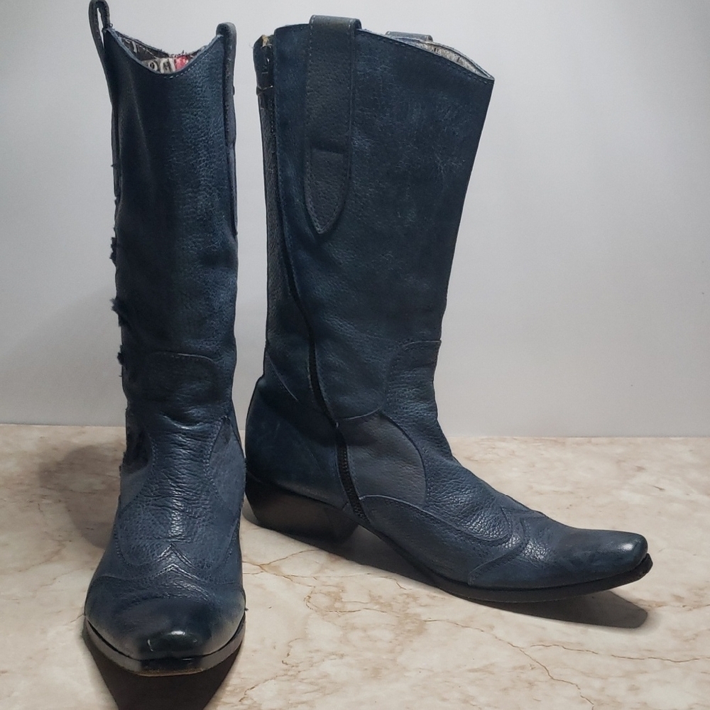 Mark Nason Slate Blue Leather With Texture Western Boots Size 7